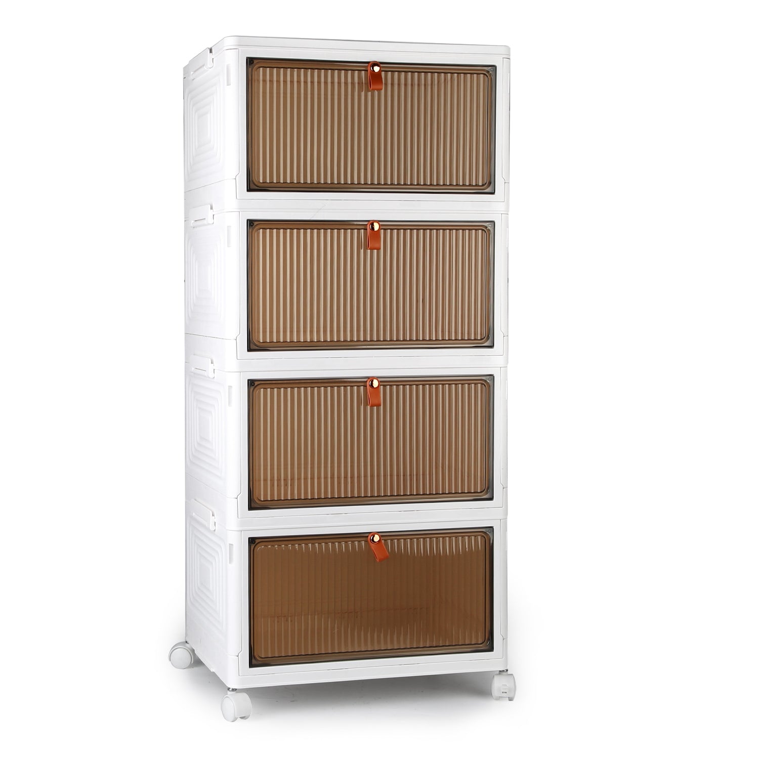 4Pc Foldable Storage Bins with Wheels Stackable Closet Organizer