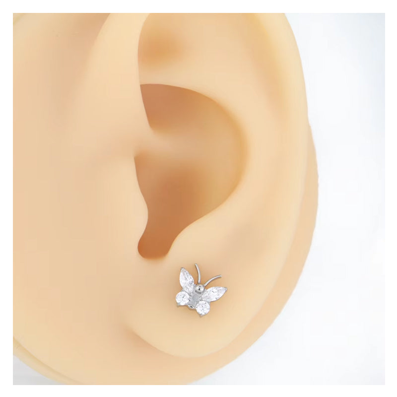 Butterfly Zircon Stud Earrings Titanium Floral Crystal Jewelry