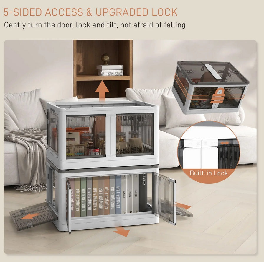 Stackable Storage Bins with Lids Collapsible Organizer with Wheels