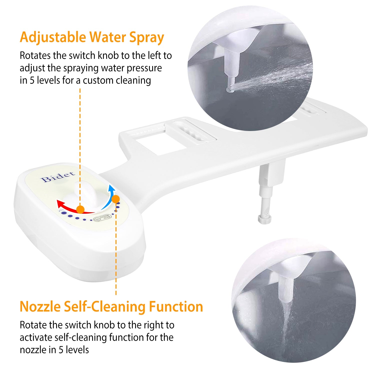 Non Electric Bidet Toilet Seat Attachment Adjustable Spray