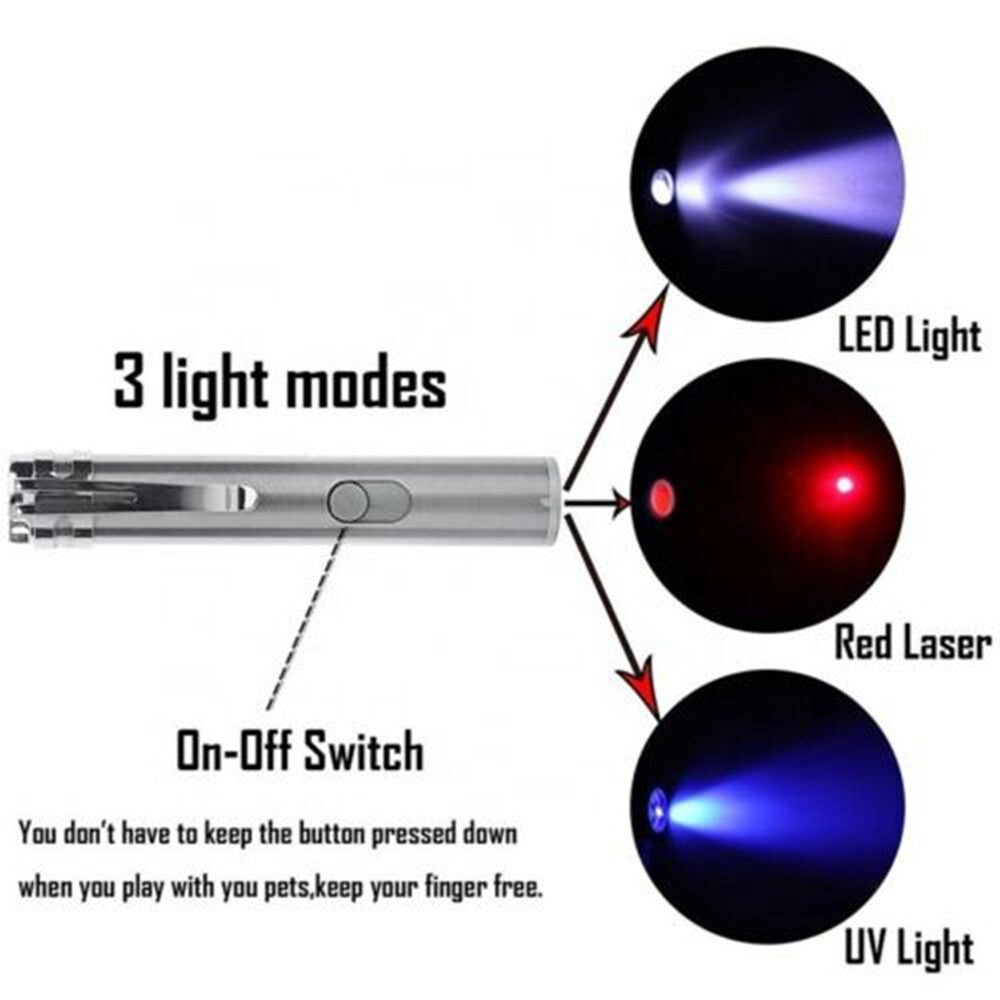 3 in 1 Laser Pointer USB Rechargeable UV Flashlight Pet Toy Set