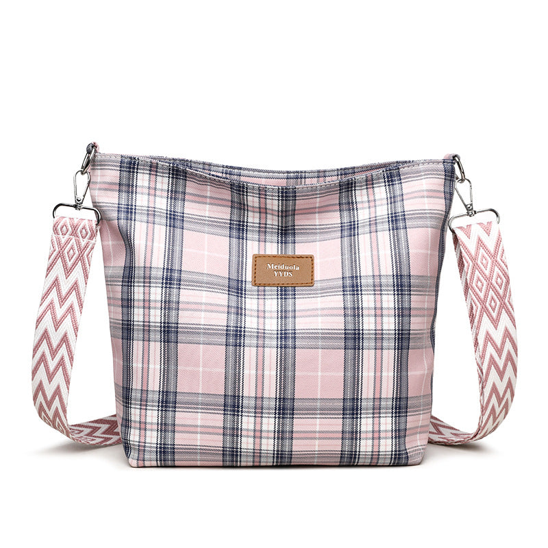 Women Large Capacity Contrast Check One Shoulder Commuter Messenger Bag