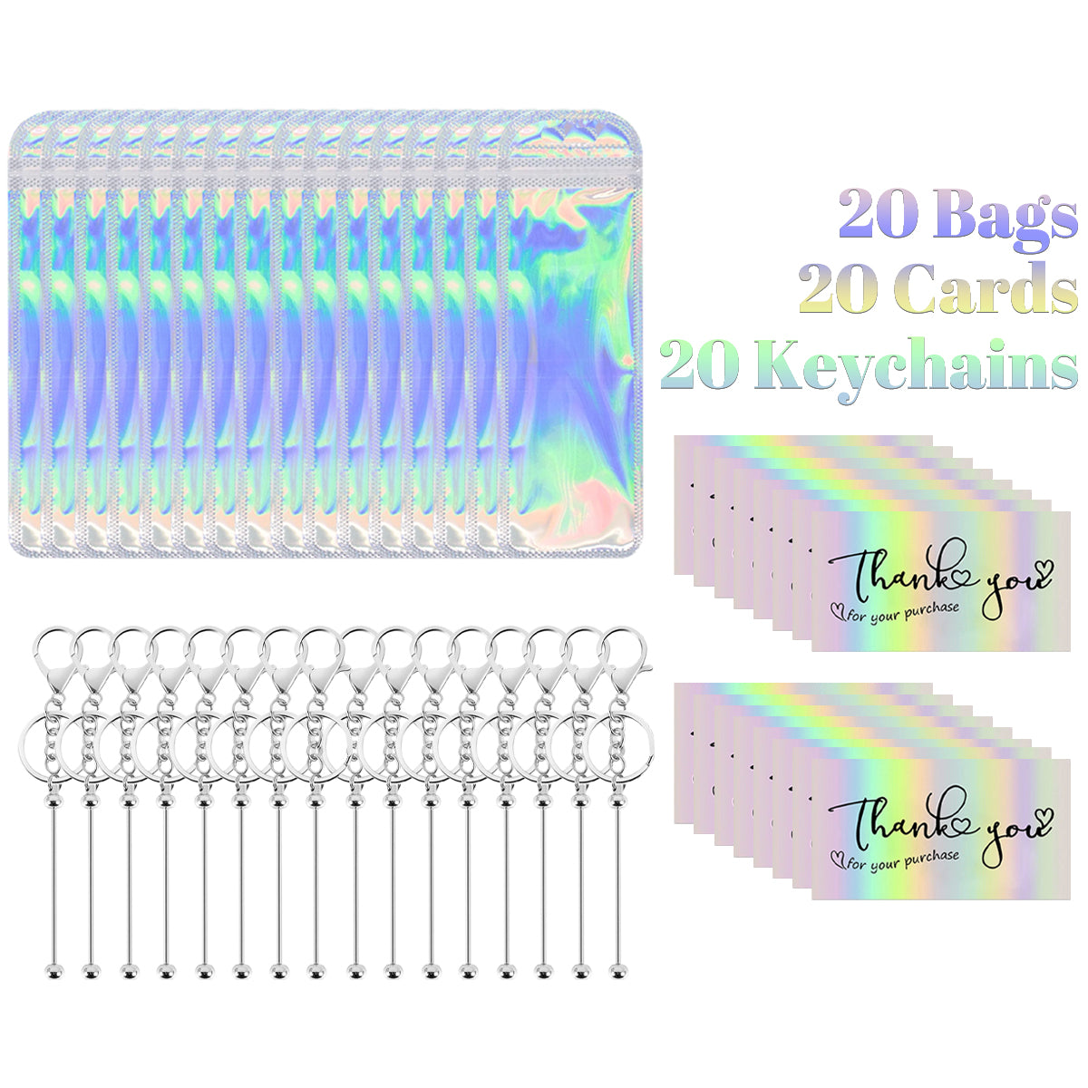 Premium 60Pc Beadable Keychain Kit Metal DIY Craft Accessories