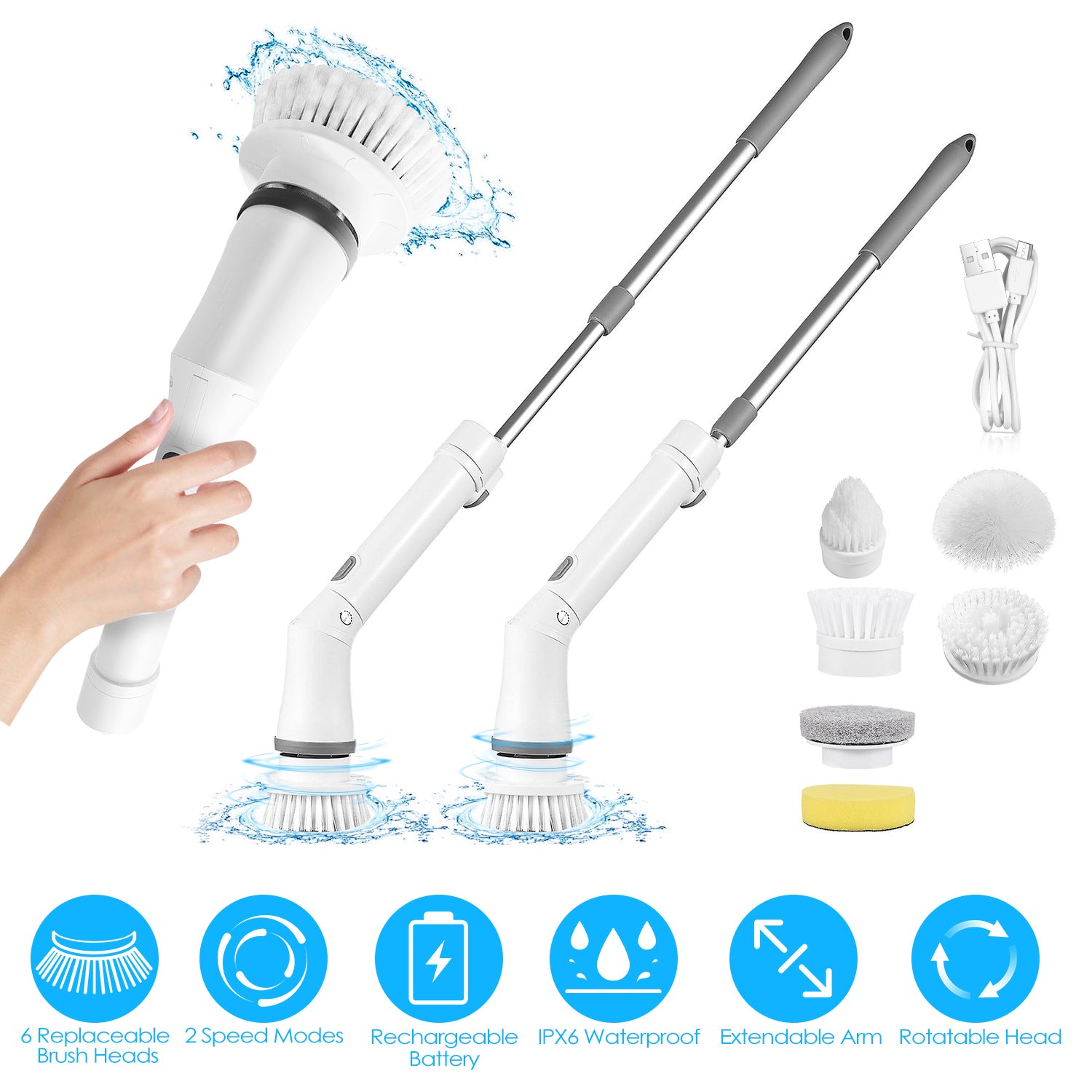 Powerful Electric Spin Scrubber Cordless Telescopic Cleaner