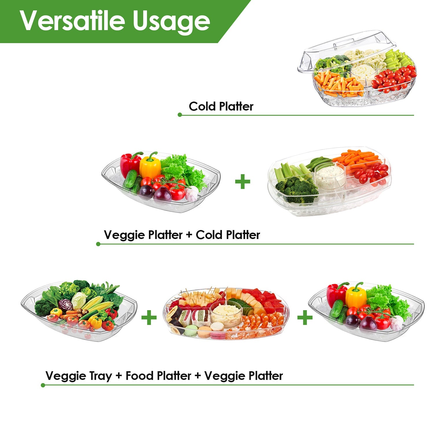 Chilled Serving Tray with Lid & Ice Base – 4 Compartments Set