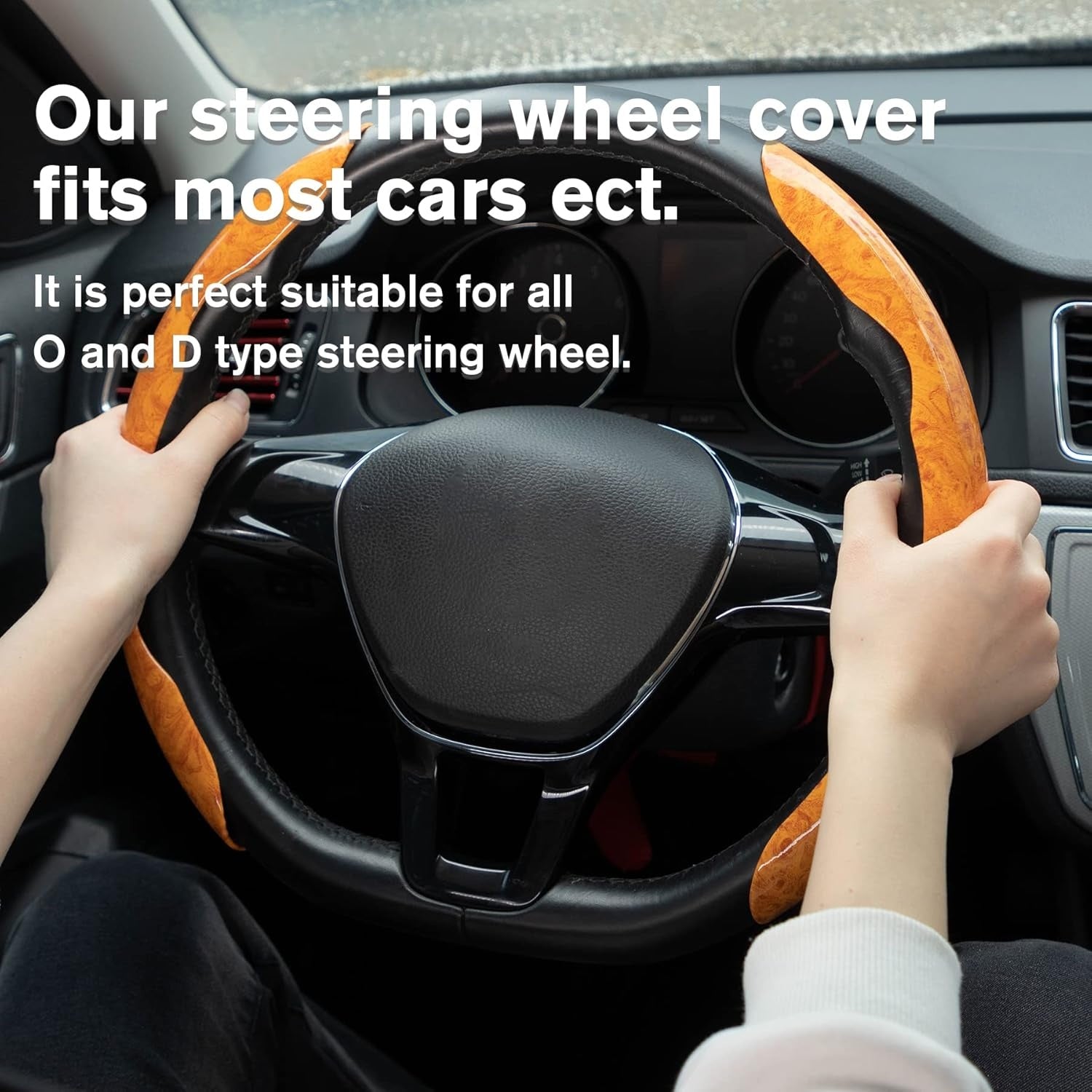 3PCS Wood Grain Steering Wheel Cover Segmented Grip