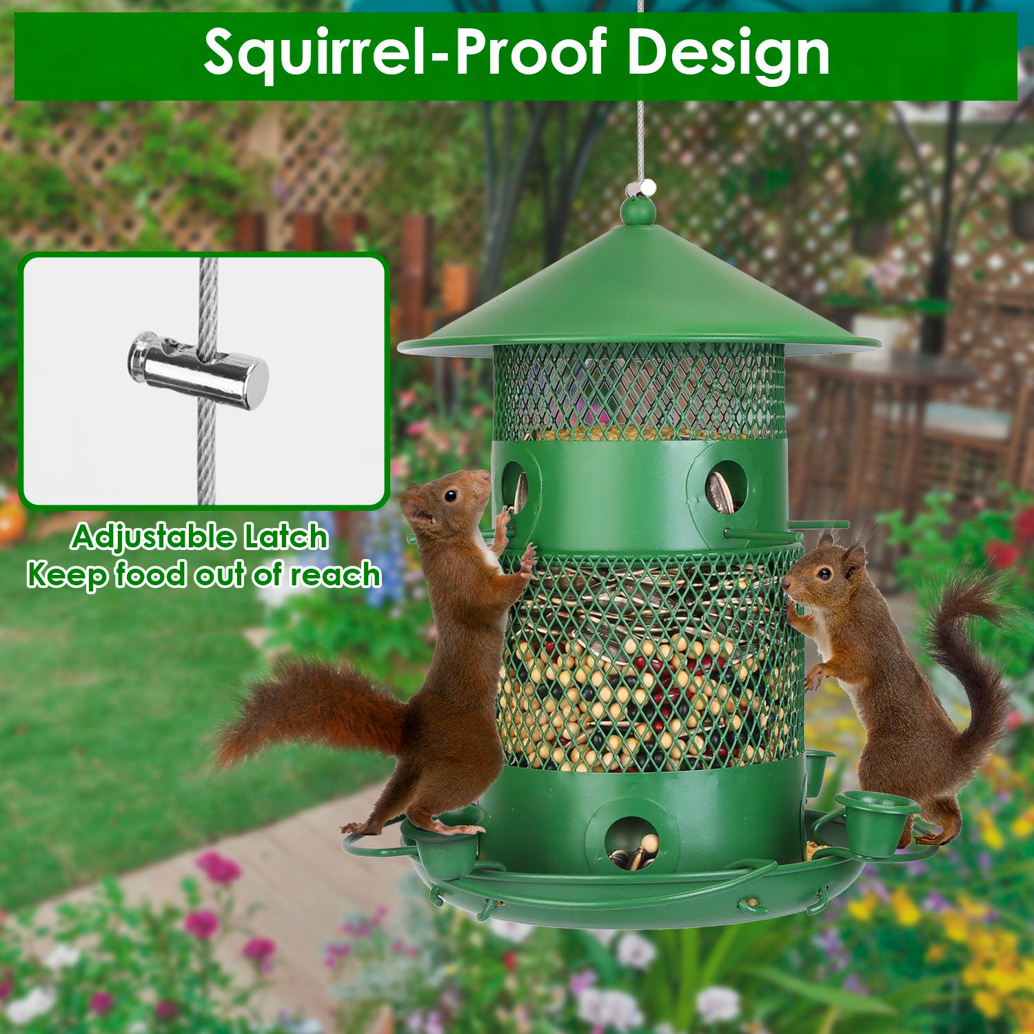 Large Squirrel Proof Hanging Bird Feeder Metal 6 Perch Garden