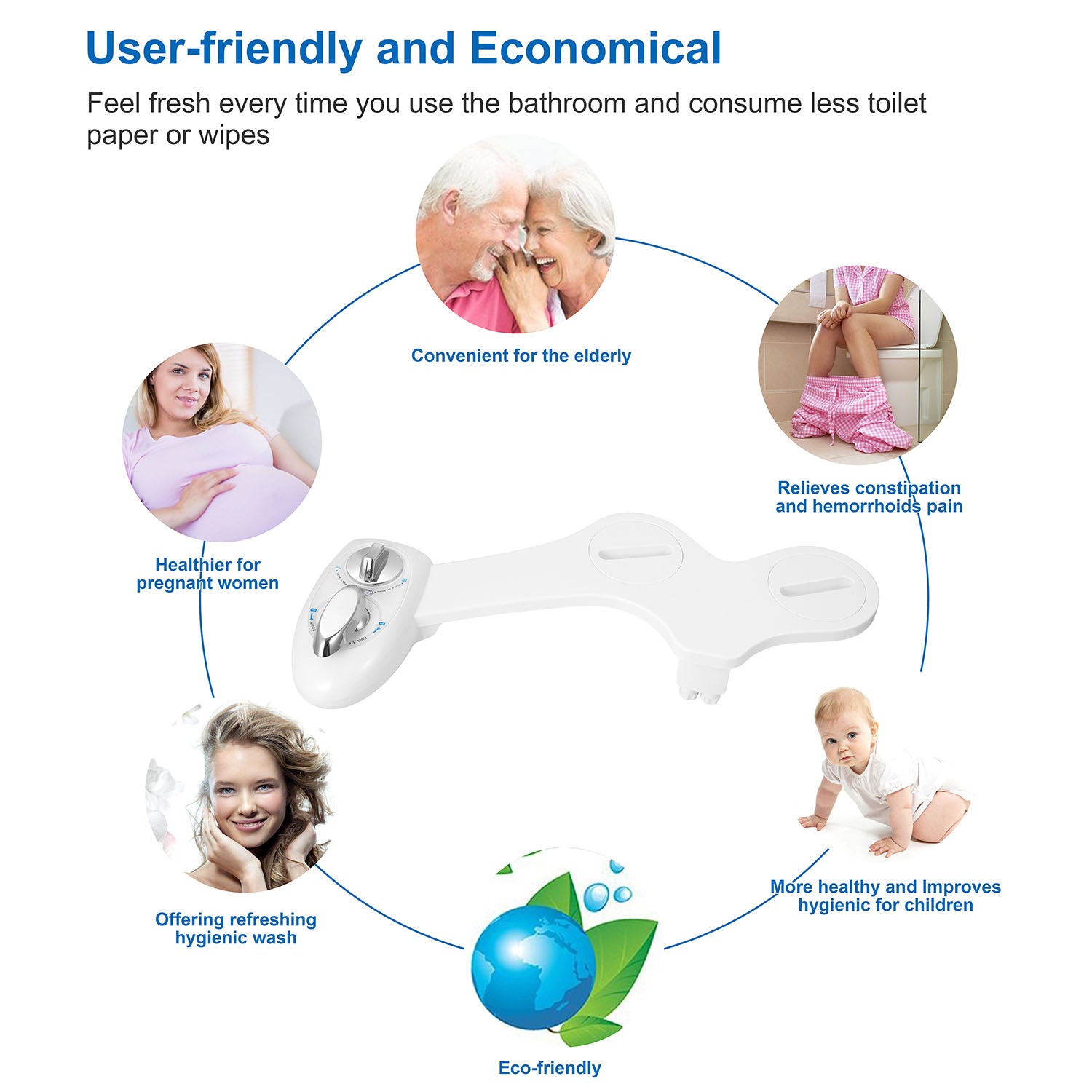 Cold Water Spray Bidet with Dual Nozzle Self Cleaning Toilet Seat Attachment