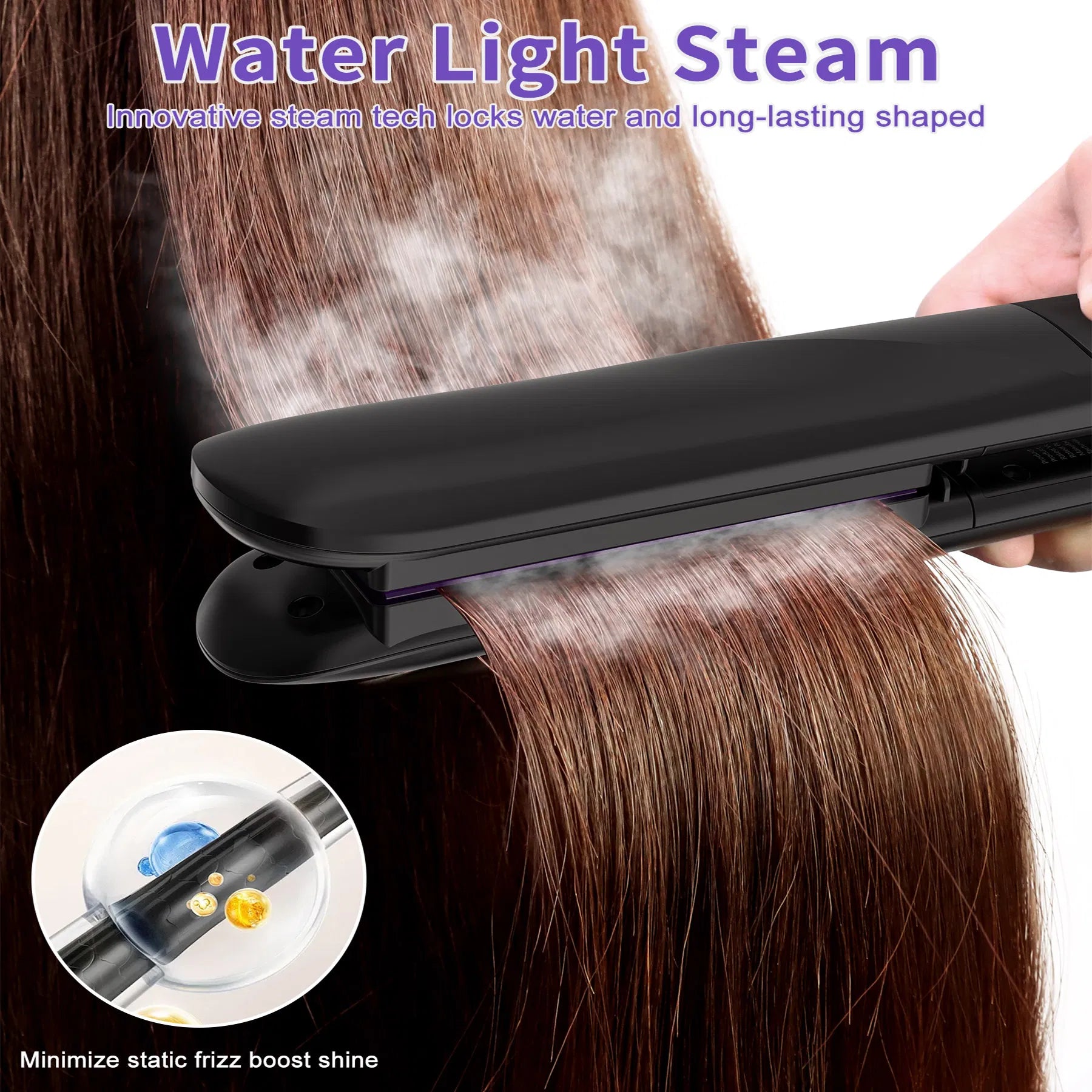 Professional Steam Hair Straightener - Titanium Anti-Frizz Flat Iron