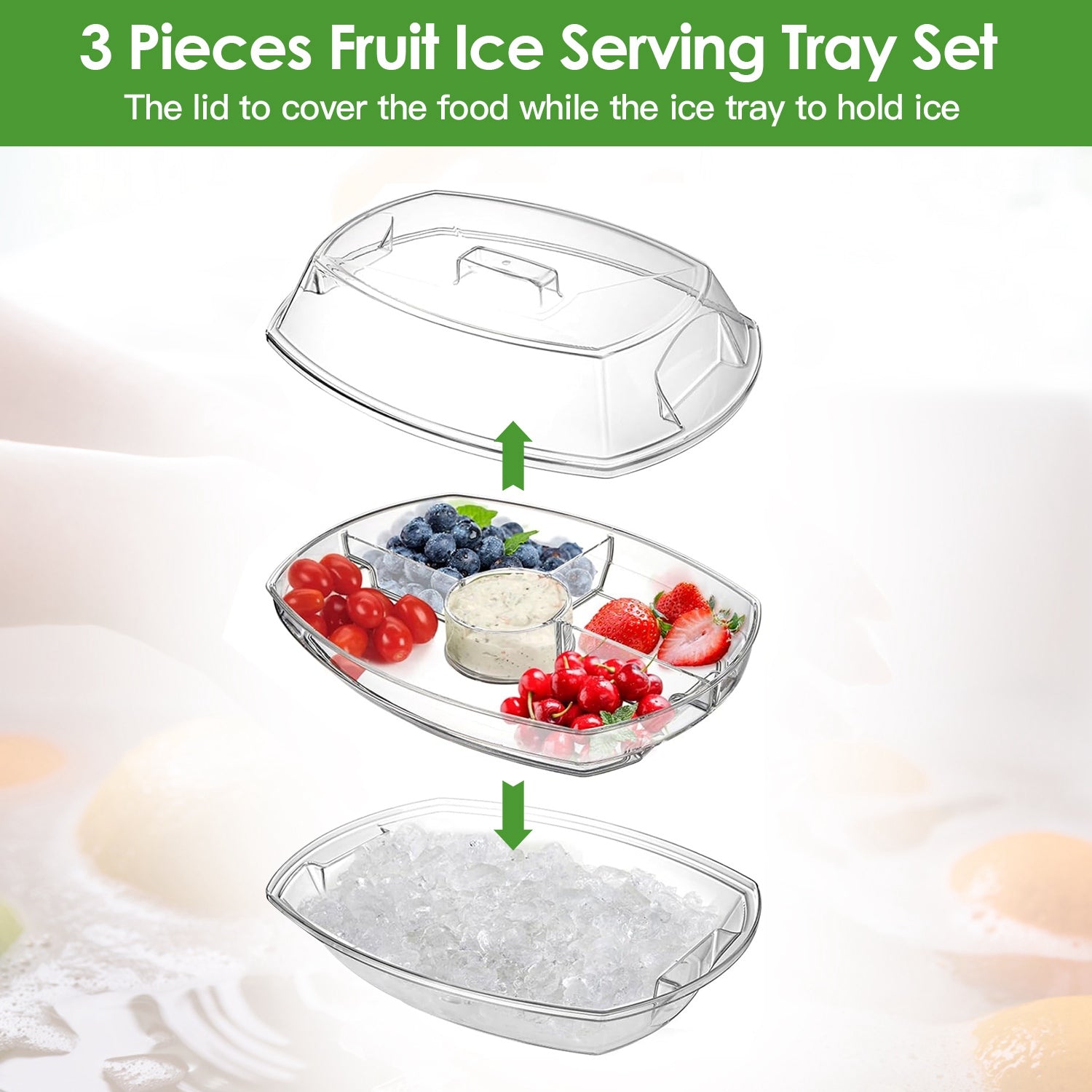 Chilled Serving Tray with Lid & Ice Base – 4 Compartments Set
