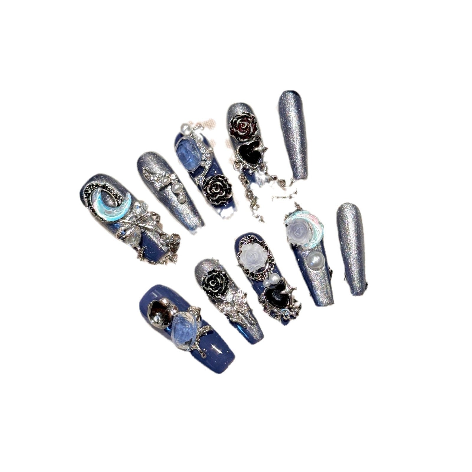 Non-Mainstream Hot Girl Blue Handmade Wearable Nails