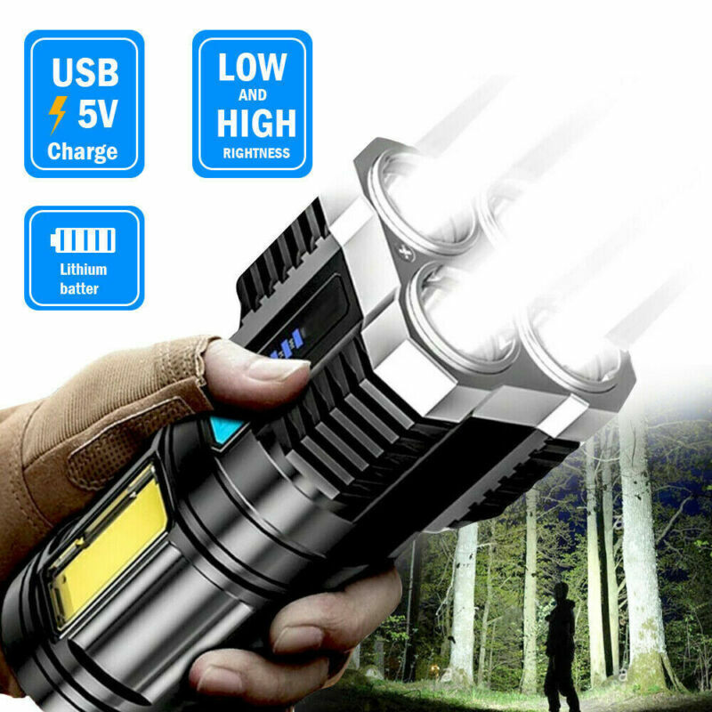 Tactical LED Flashlight USB Rechargeable Super Bright Torch