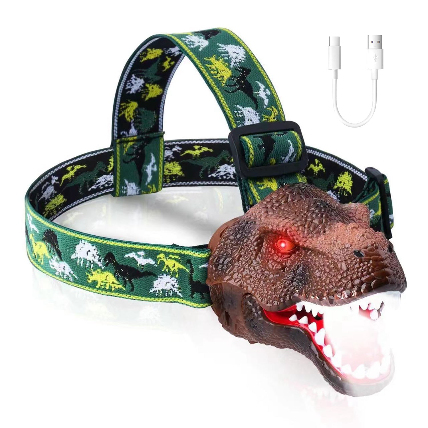 Kids Dinosaur Headlamp LED Flashlight Roar Sound Fun Gift Light