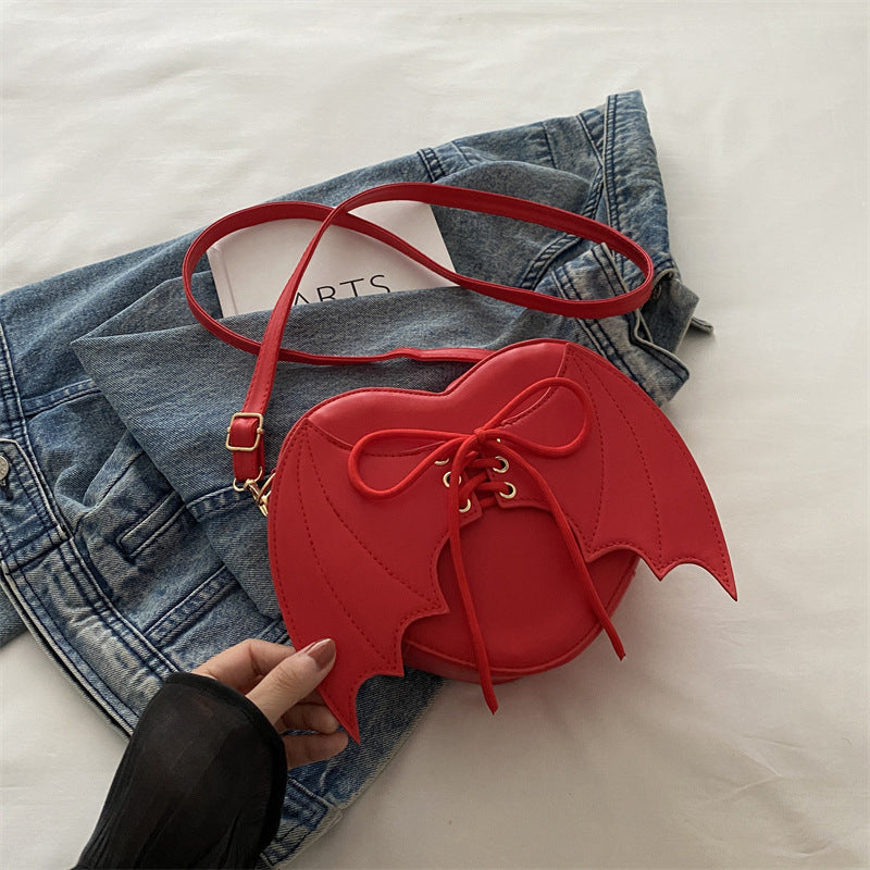 Heart Shape Crossbody Bag with Bat Wing Strap Unique Shoulder Style