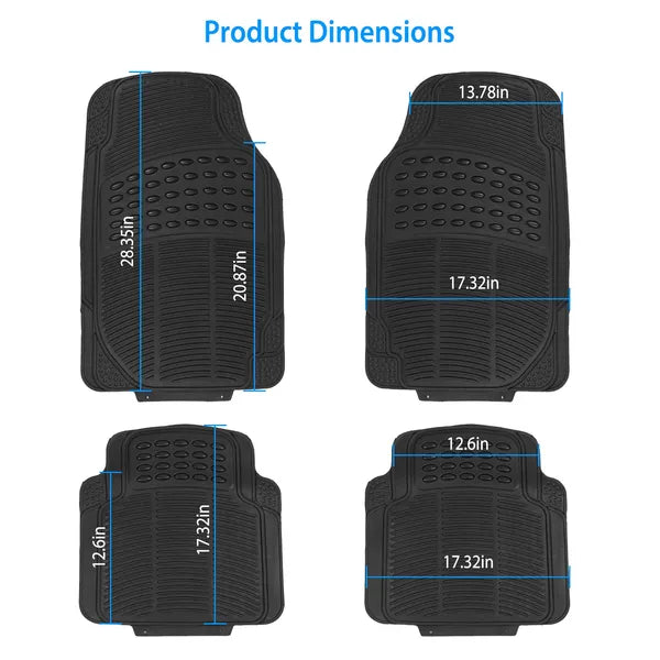 4PCS Heavy Duty Car Floor Mats PVC Anti-Slip Trim-to-Fit Set