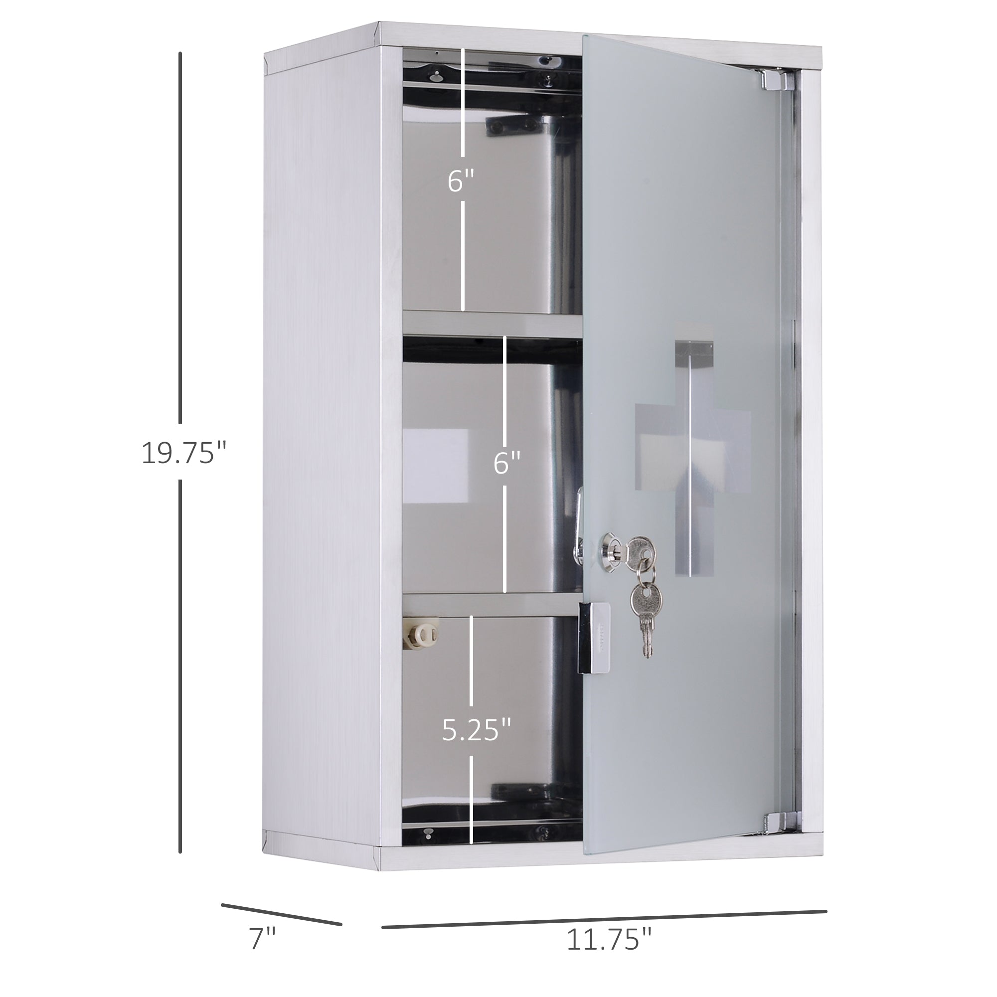 Secure Stainless Steel Medicine Cabinet with Lock & 3 Shelves