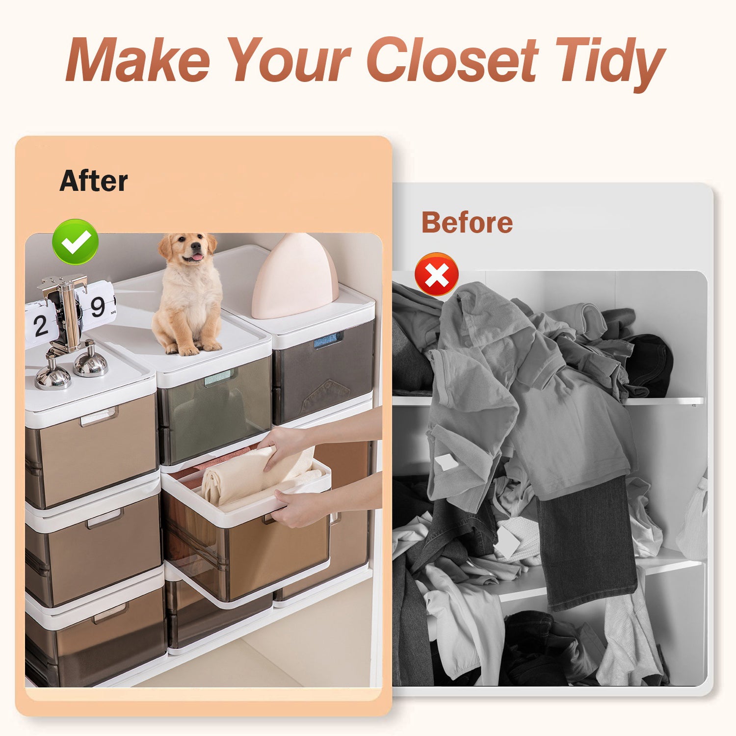 3 Pack Foldable Storage Bin Stackable Closet Organizer Box