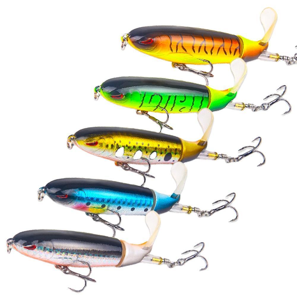 5pcs Topwater Pencil Lures Spinning Tail Hard Bait Set