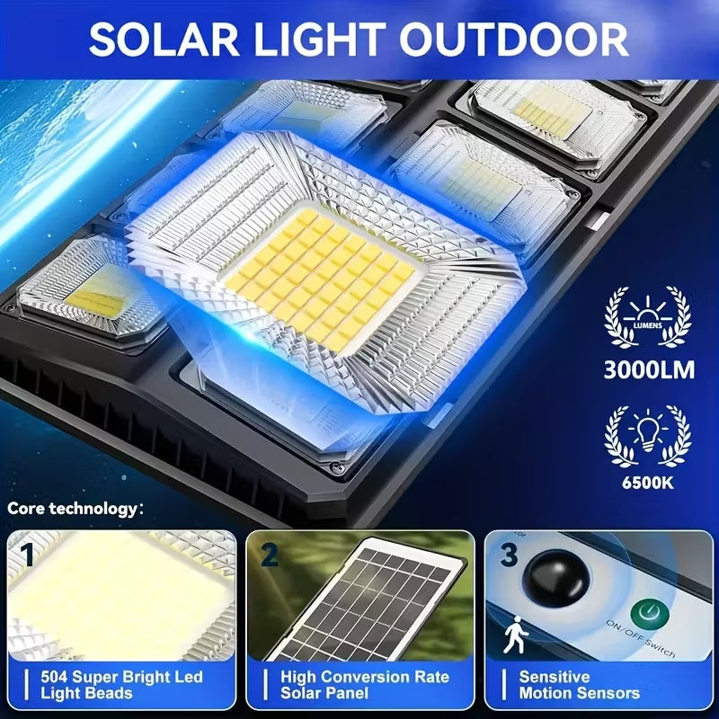 Ultra Bright 504 LED Solar Motion Sensor Street Light Remote