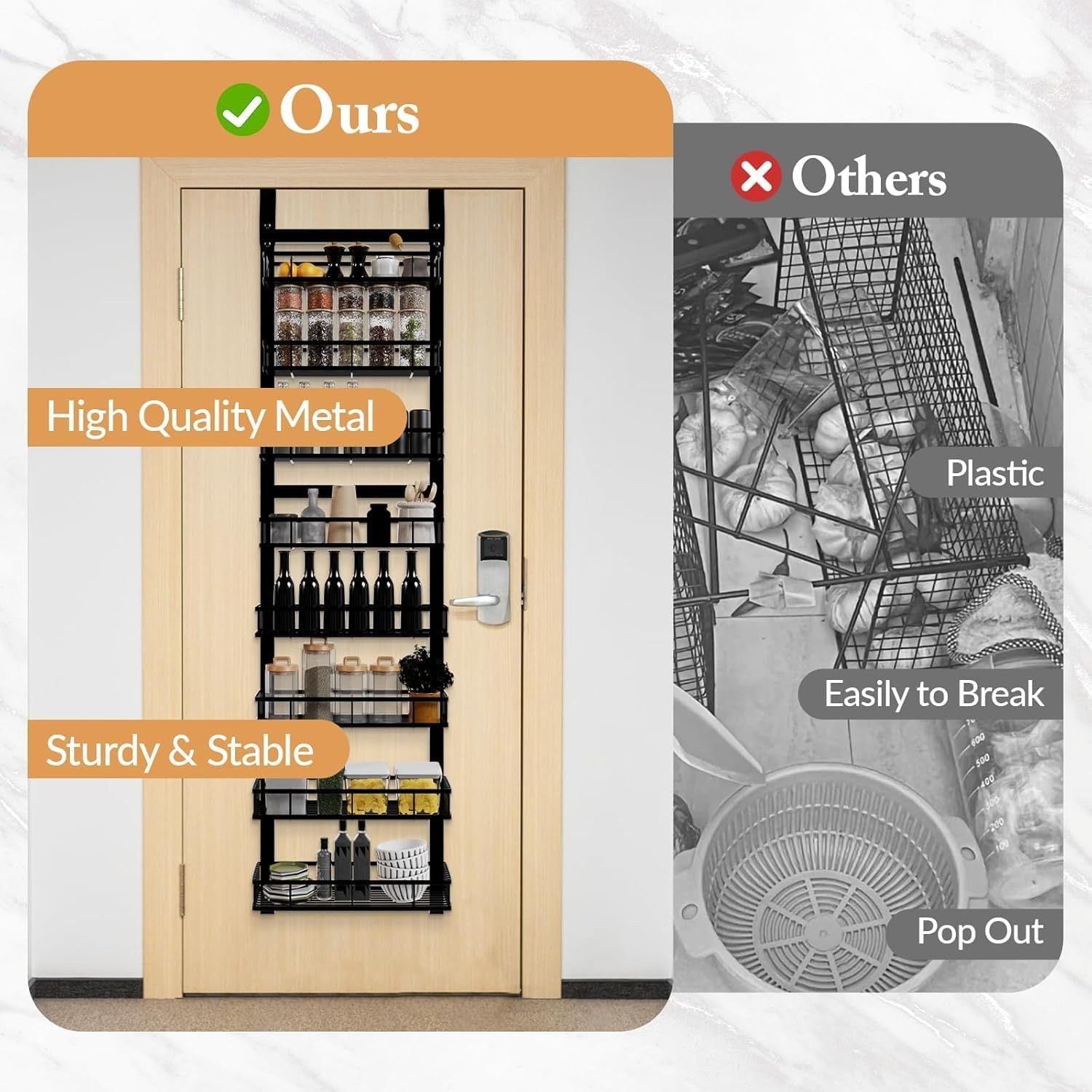 Behind Door Storage Rack Metal Hanging Spice Organizer Adjustable
