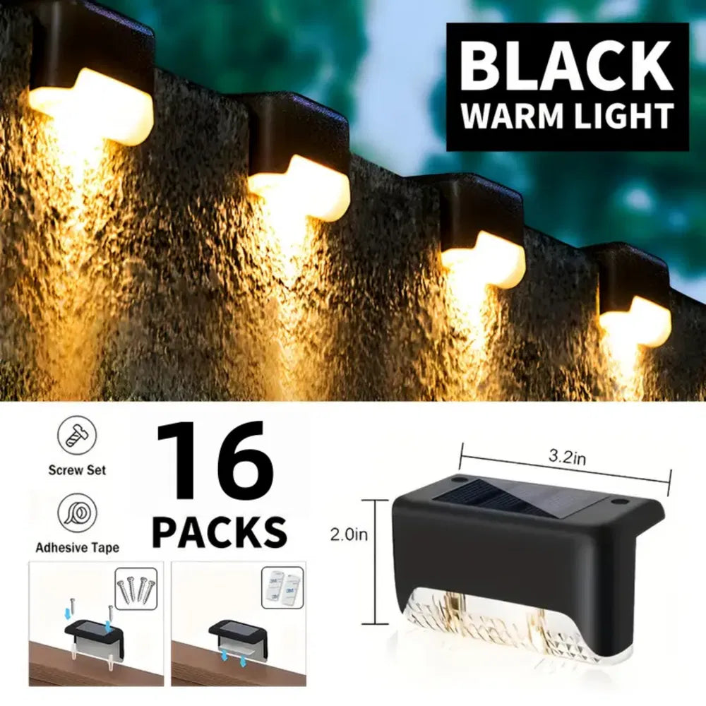 Solar Deck Lights Outdoor 16 Pack Waterproof LED Step Lights Warm
