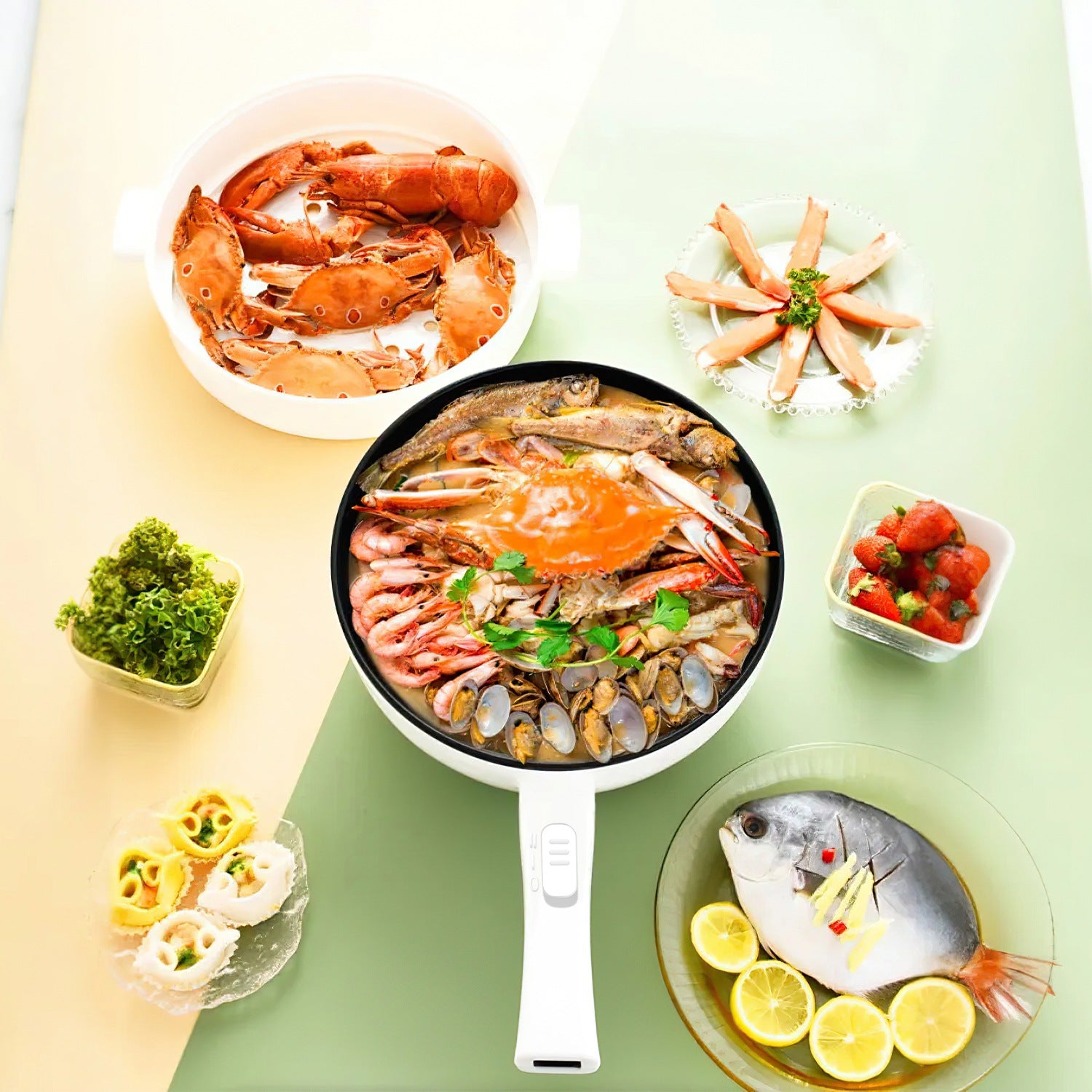 3L Electric Hot Pot with Steamer and Non Stick Coating
