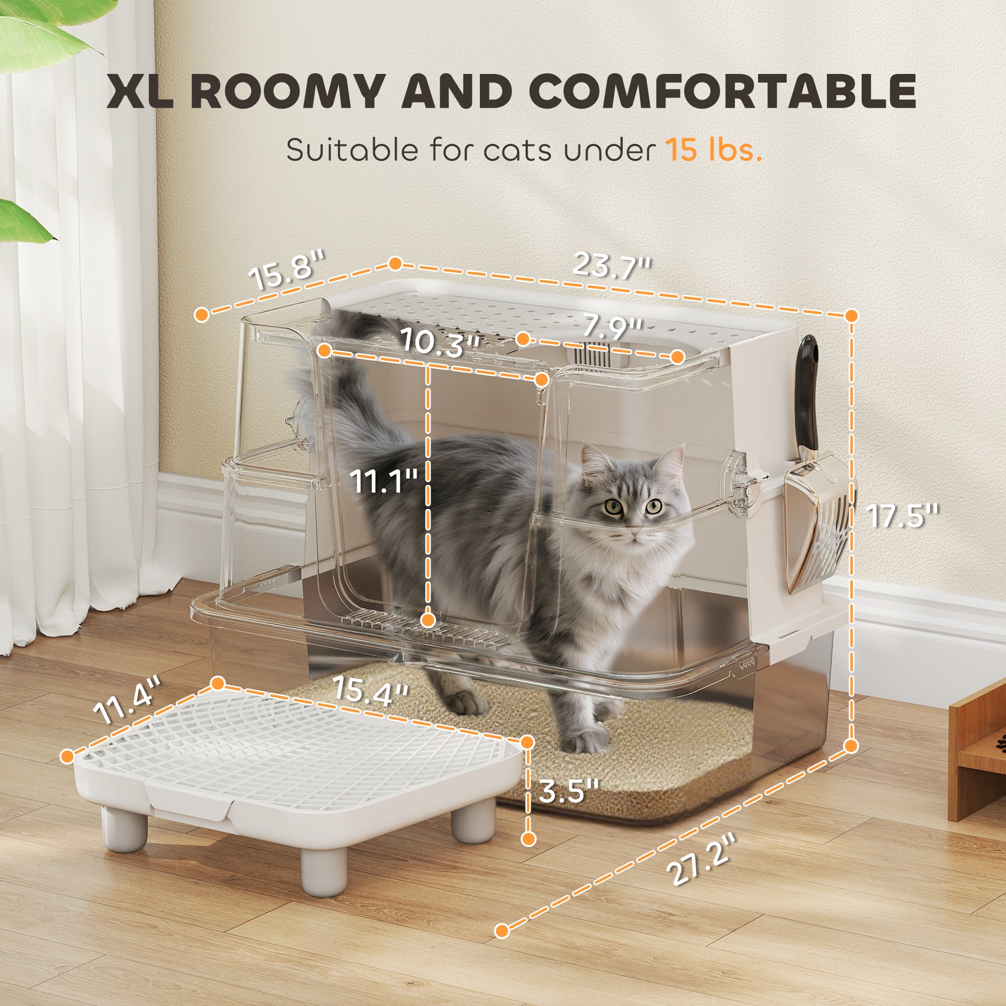 Premium XL Stainless Steel Cat Litter Box with Flip Top Enclosure