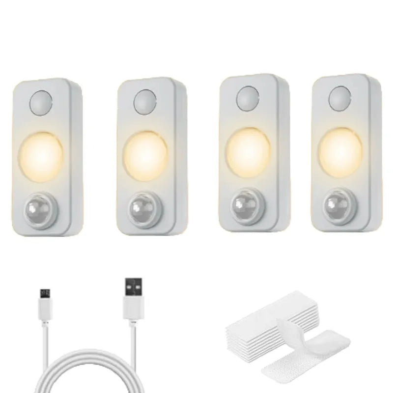 4 PCS Motion Sensor LED Lights Rechargeable USB Cabinet Lighting Set