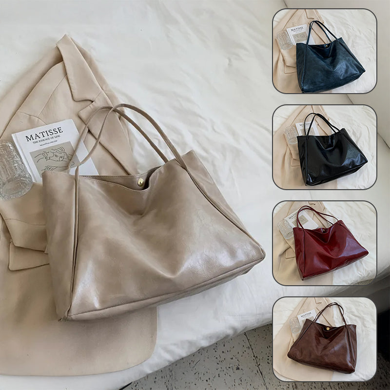 Retro Soft Leather Handbag Large Capacity Korean Style Shoulder Bag For Women
