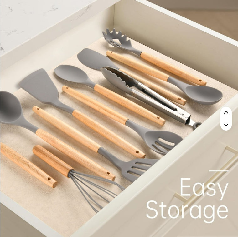 12-Piece Non-Stick Silicone Kitchen Utensil Set Gray