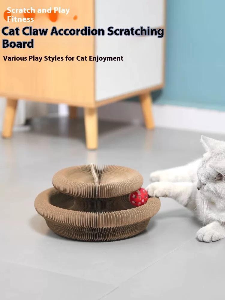 Foldable Cat Scratching Post Toy – Accordion Style Interactive Scratcher with Wood Grain Design