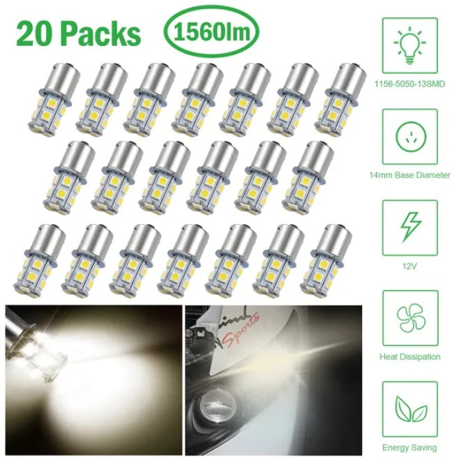 20PCS 12V Car Light Bulbs 4500K Turn Signal Aluminum Alloy