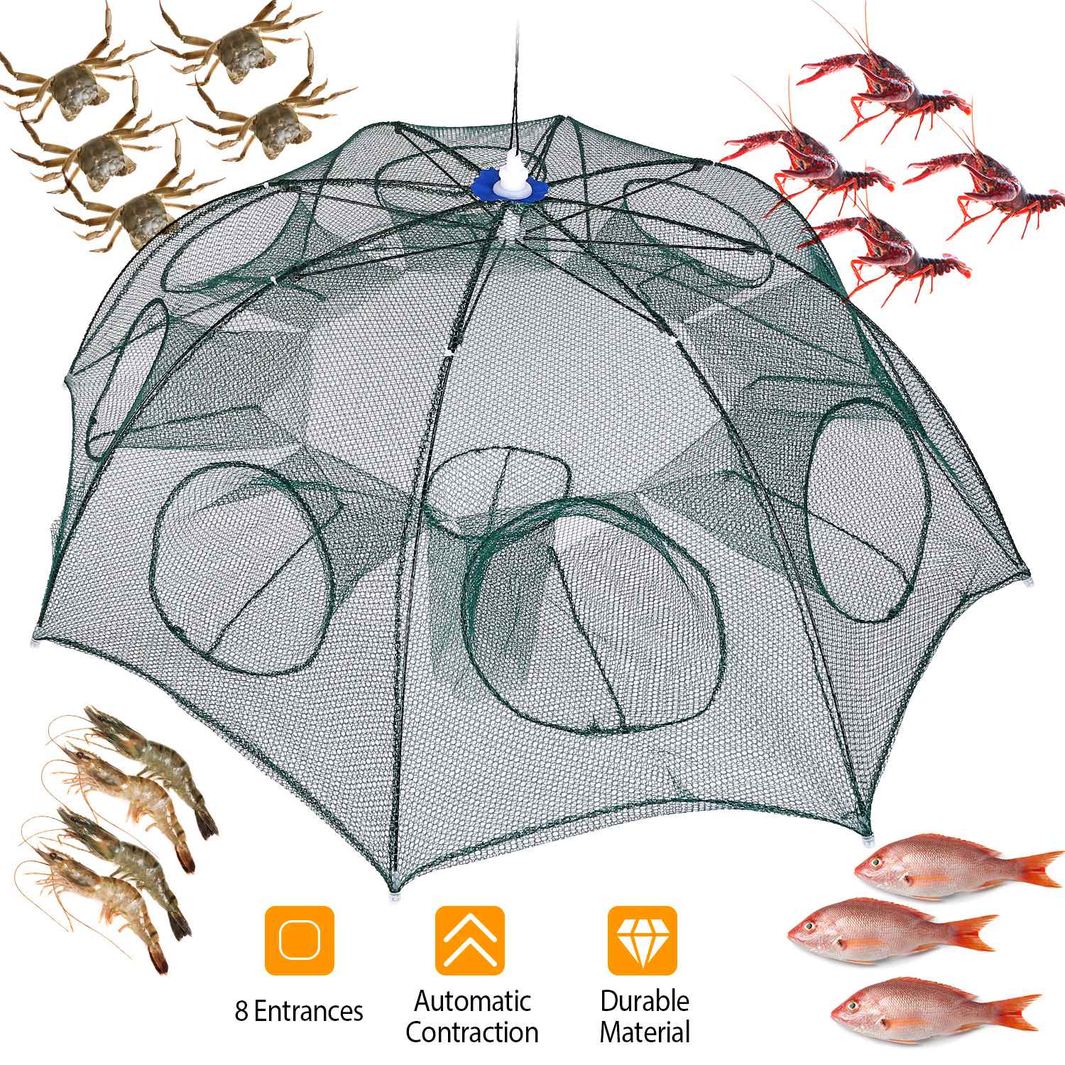 Foldable Automatic Fishing Trap Net for Crab Shrimp Minnow