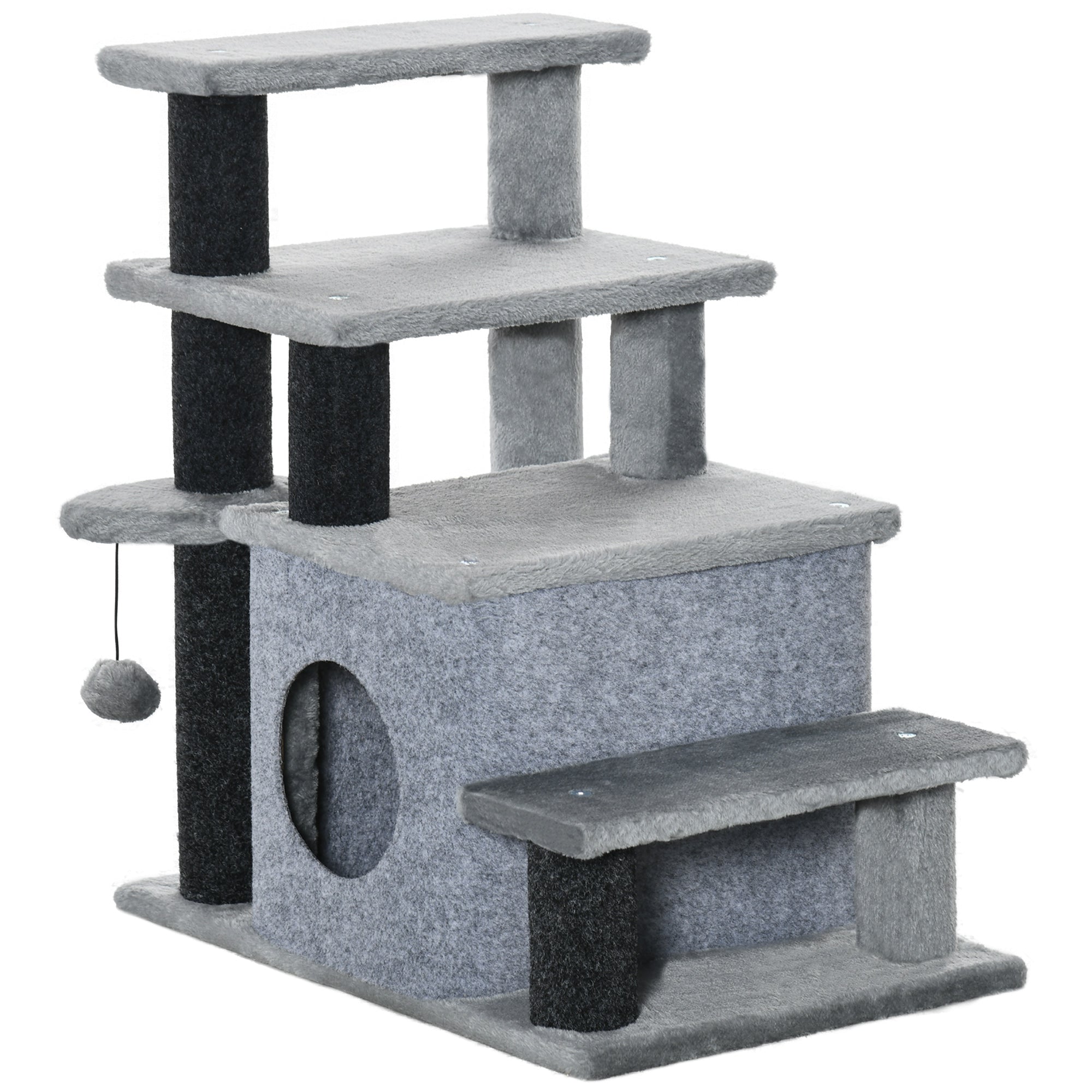 Adjustable Cat Stairs with Scratching Post & Condo – 3-Step/4-Step Pet Steps for Bed & Sofa