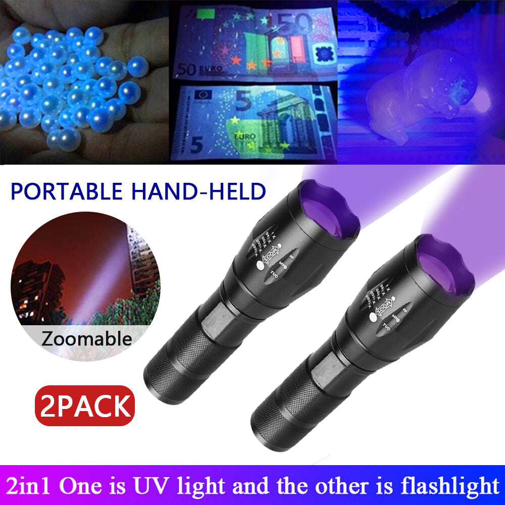 Ultra Bright UV Flashlight 395nm Blacklight Torch Dual Mode