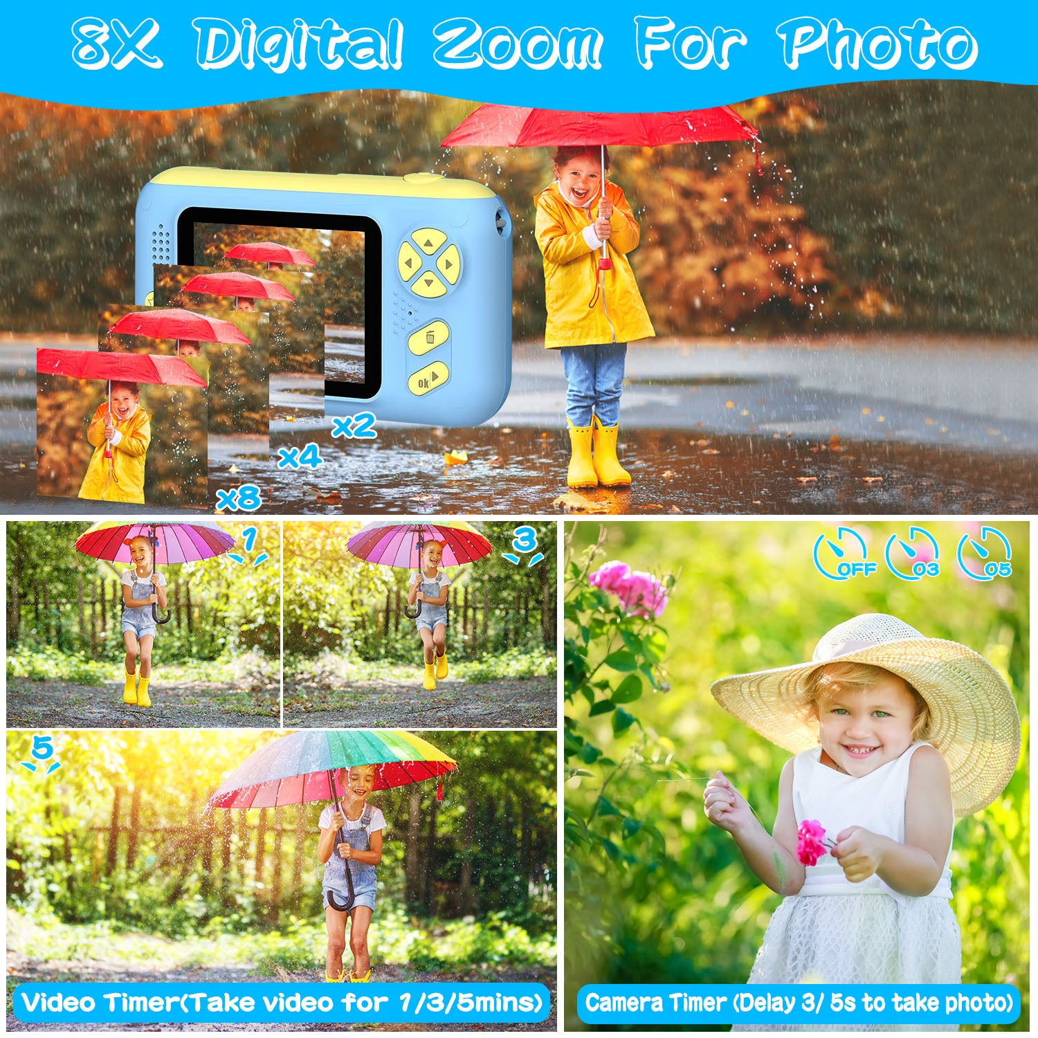 Kids Digital Camera Flip Lens HD Video Camcorder with Tripod