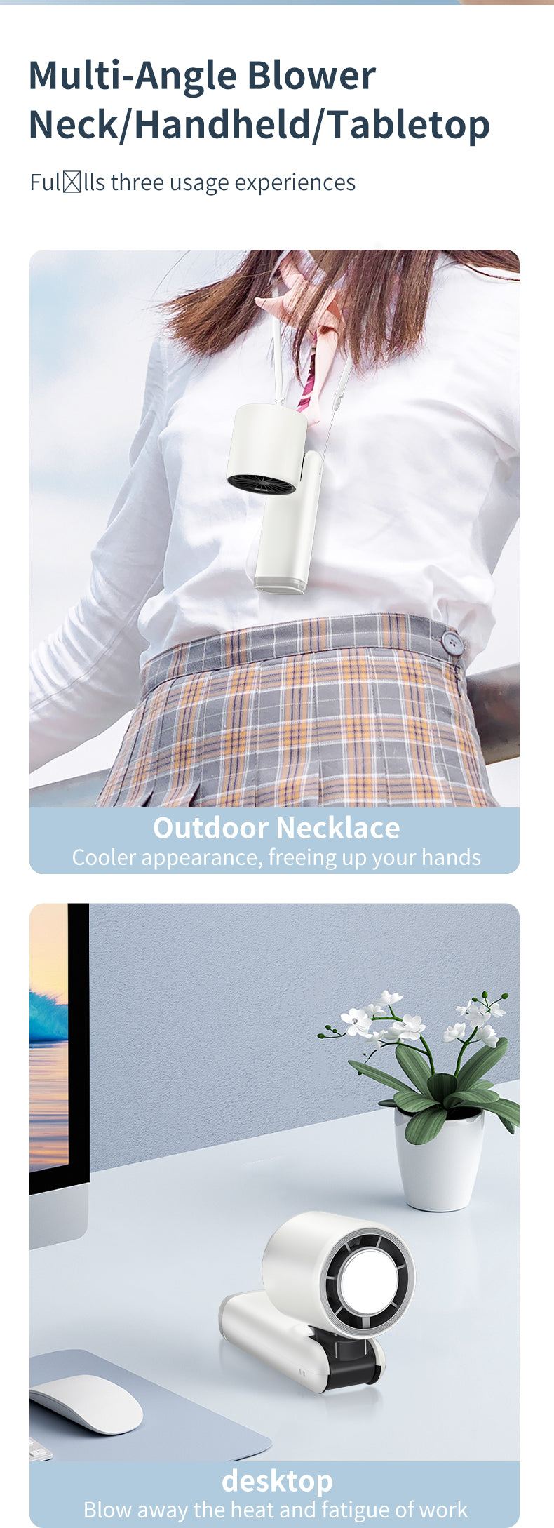 Portable Handheld Fan Rechargeable Turbo Cooling Foldable