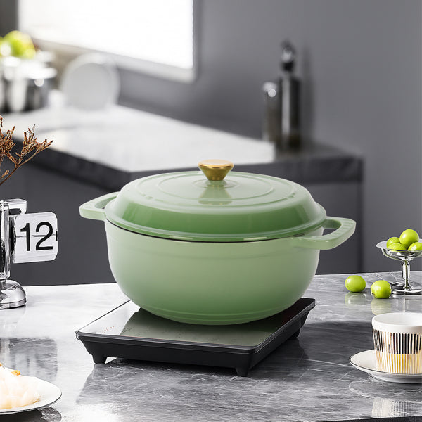 6QT Enameled Cast Iron Dutch Oven Pot with Lid and Silicone Gloves