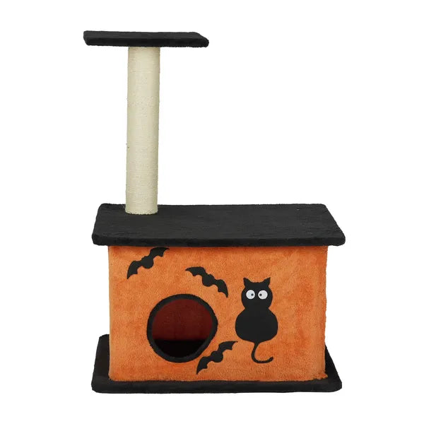 Halloween Cat Tree Tower with Condo & Scratching Post – 2-Level Plush Cat Activity Center
