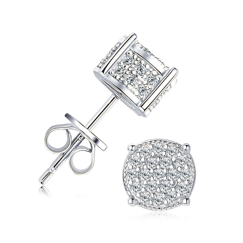 Hip Hop Zircon Stud Earrings Bling 4 Prong Unisex Jewelry