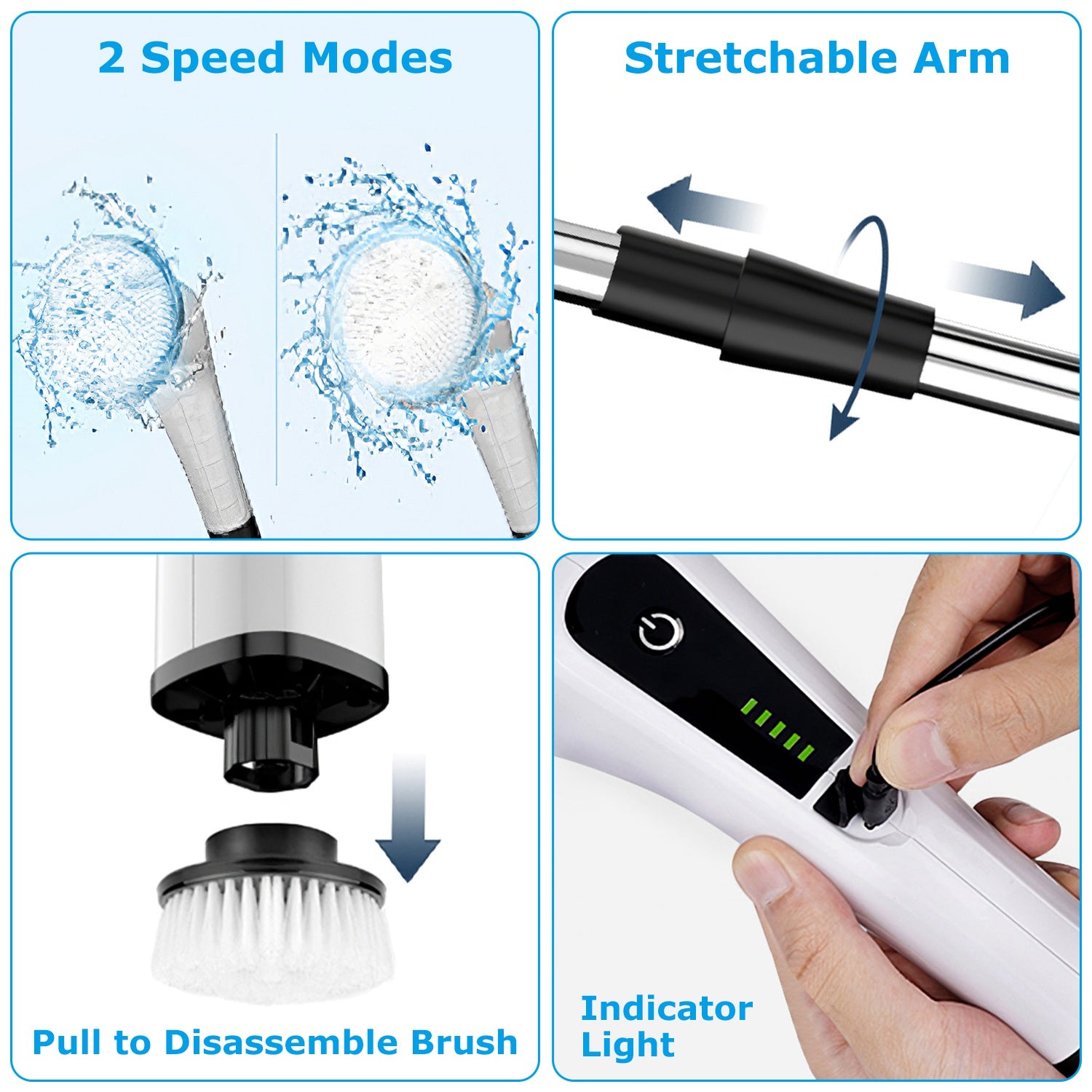 Electric Spin Scrubber Cordless Telescopic Cleaning Brush 8 Heads
