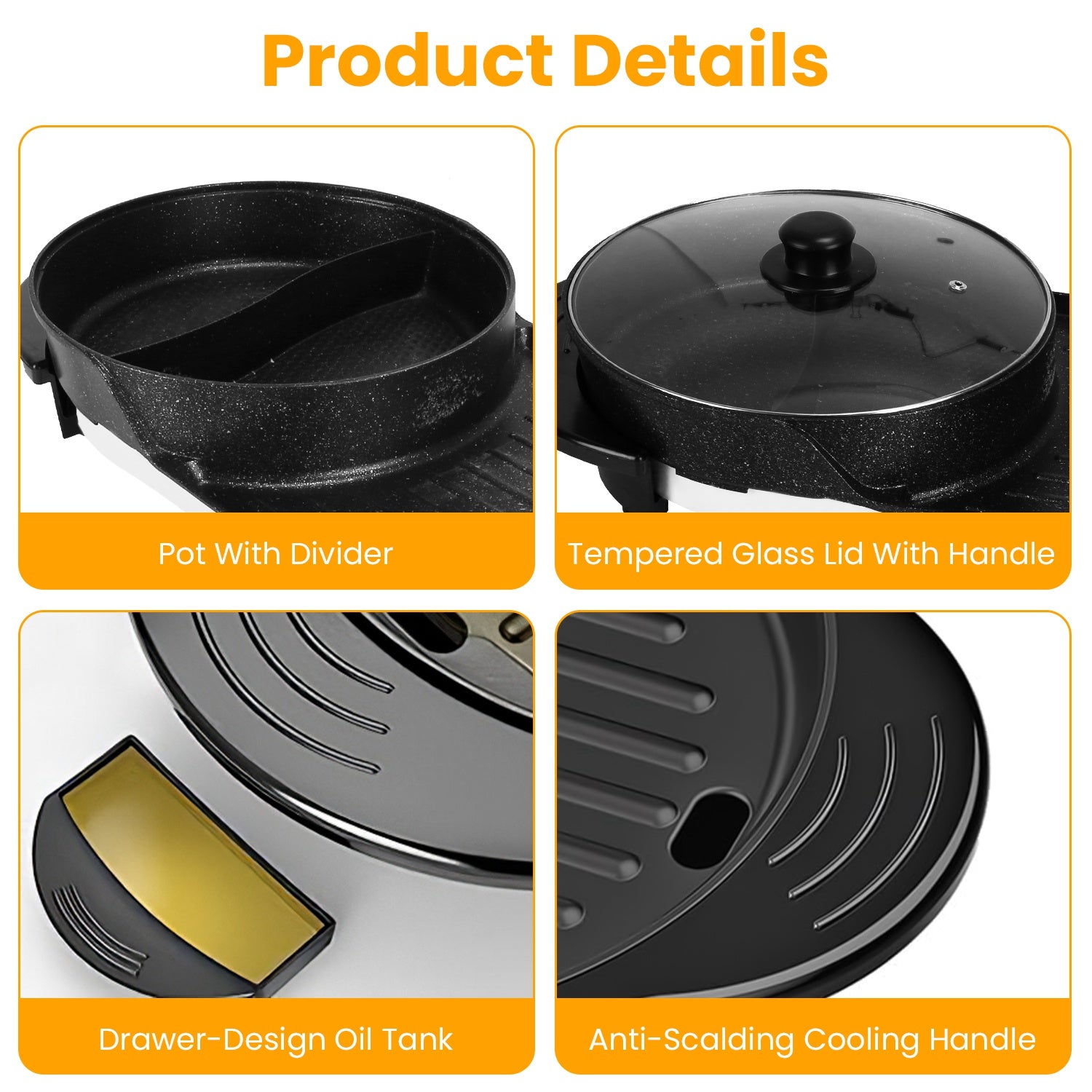 2-in-1 Electric Hot Pot with BBQ Grill 2200W Non-Stick