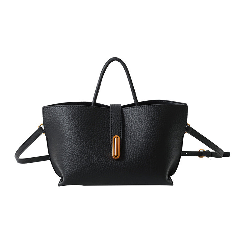 Large Capacity Litchi Pattern Shoulder Bag INS Zipper Bucket Tote Women