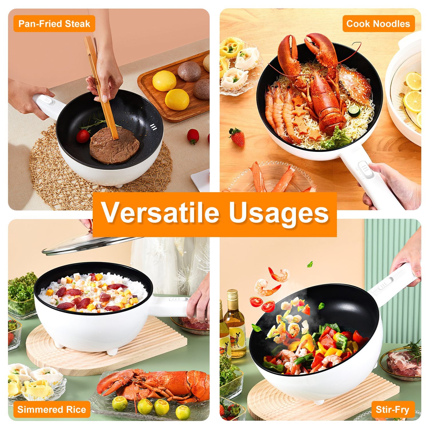 3L Electric Hot Pot with Steamer and Non Stick Coating