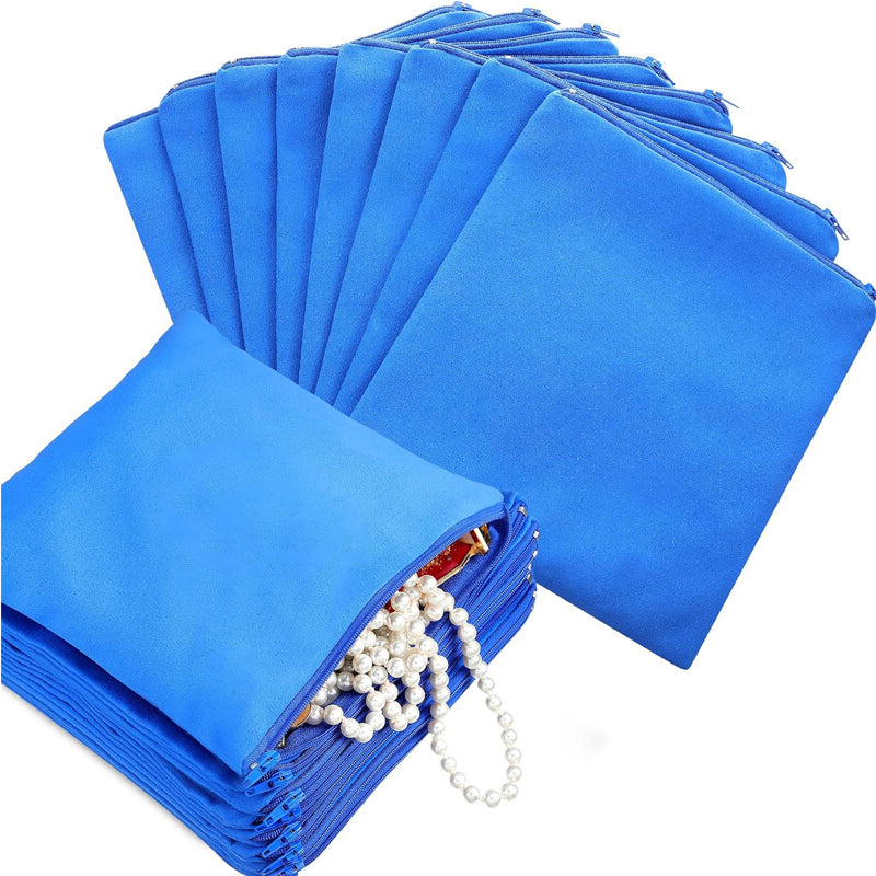 8Pcs Anti Tarnish Silver Storage Bags Velvet Zipper Jewelry Pouch