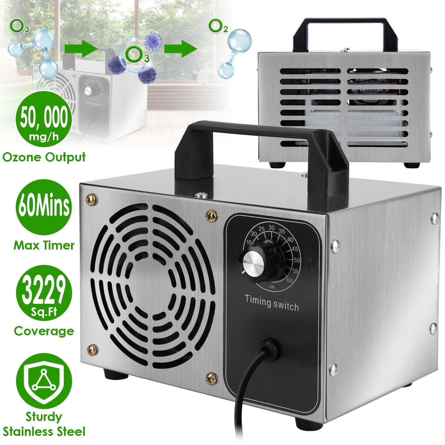 Powerful Ozone Generator Air Purifier Odor Eliminator Ionizer