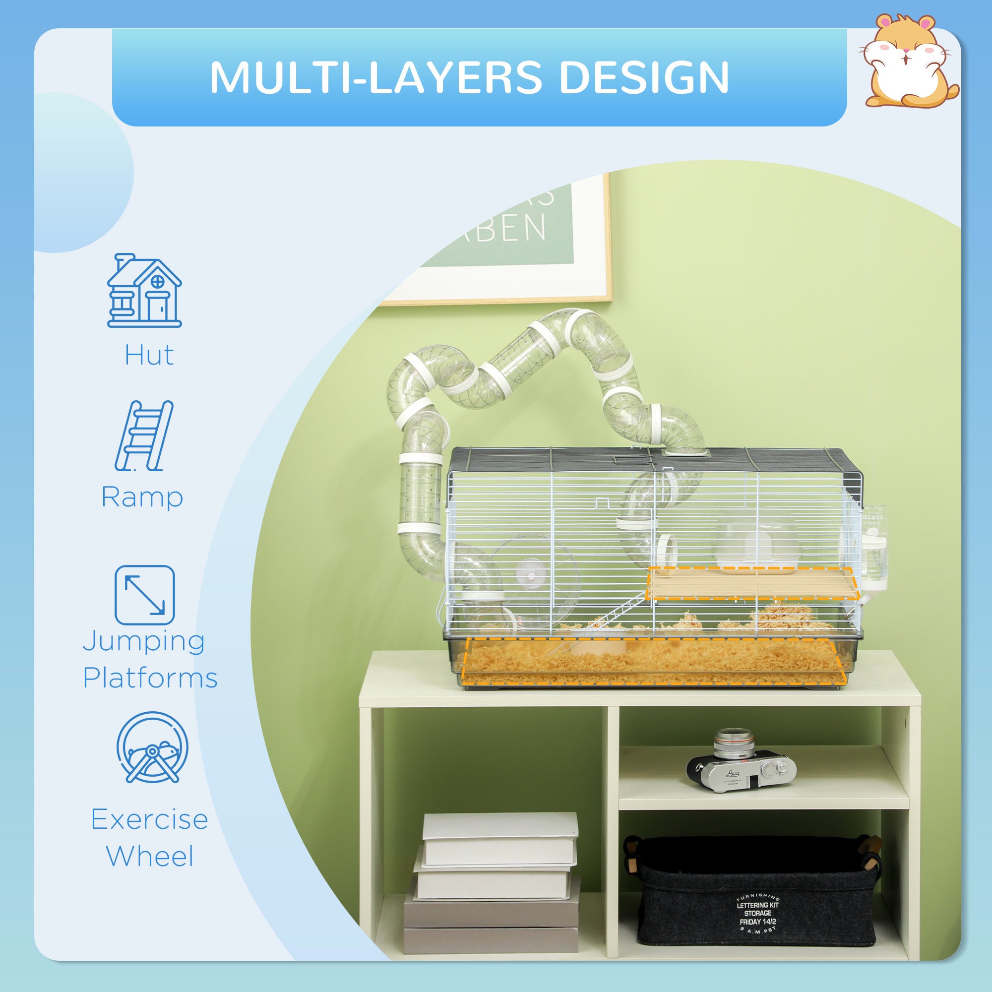 Premium Small Animal Cage with Tubes Wheel Bottle and Dish