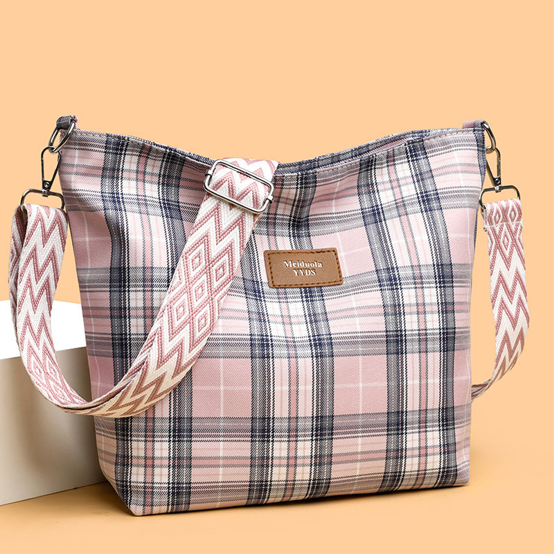 Women Large Capacity Contrast Check One Shoulder Commuter Messenger Bag