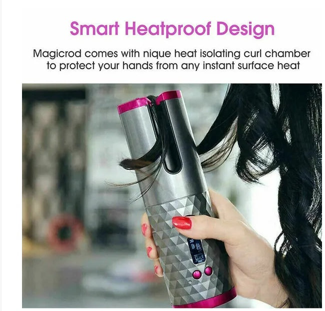 Cordless Auto Hair Curler LCD – Professional Rotating Curling Iron