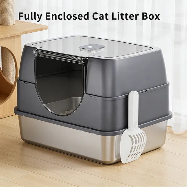 Fully Enclosed Stainless Steel Cat Litter Box – Odor Control Easy Clean Cat Toilet